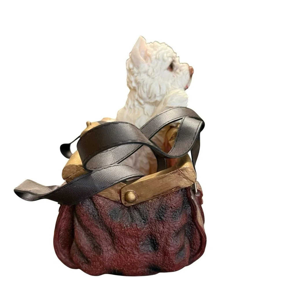 Vintage Westie Dog Purse Planter Resin Basket Faux Leather Handles Terrier Decor